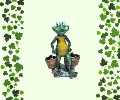 Кашпо из полистоуна купить Лягушка с ведрами высота 47 см лимон