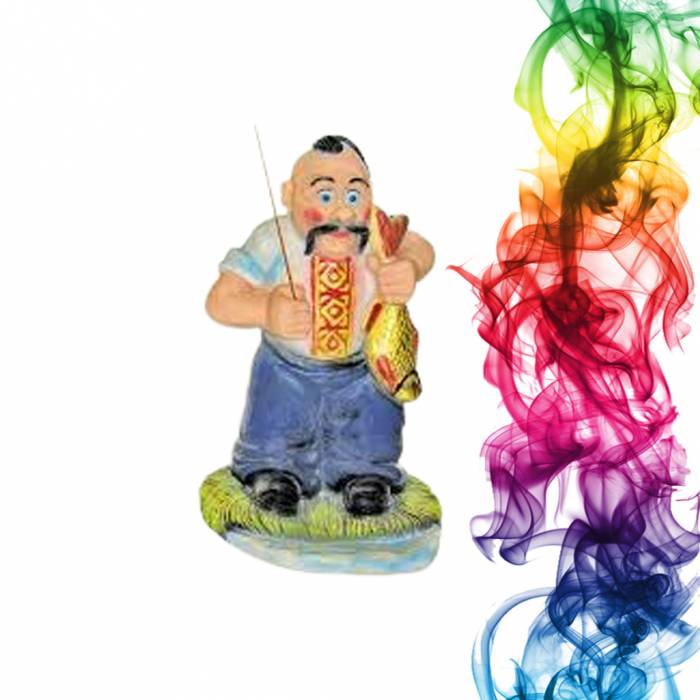 Садовая фигура купить Козак рыбак высота 42 см слива