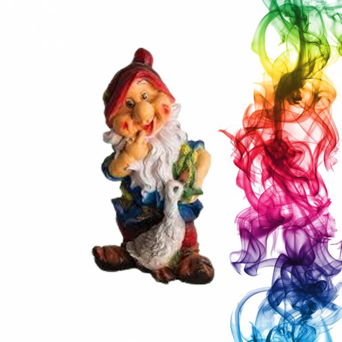 Садовая фигура купить Гном с гусем высота 47 см магнолия