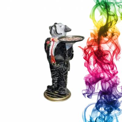 Садовая фигура купить Пес бармен высота 97 см малина