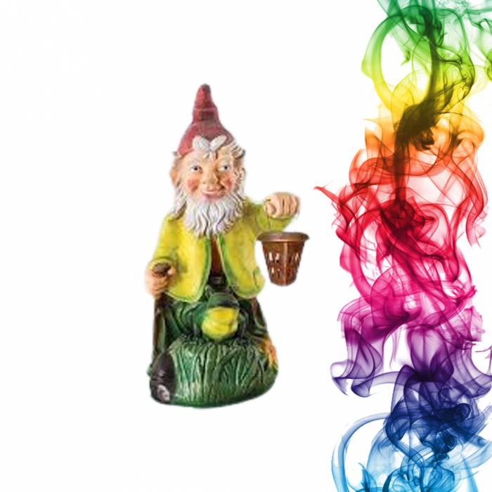 Садовая фигура купить Гном с жабой высота 80 см мандарин