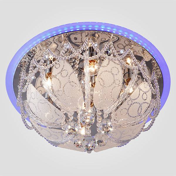 Купить Люстра потолочная с хрусталем и пультом Eurosvet Disco 80100/8 хром/голубой Рош