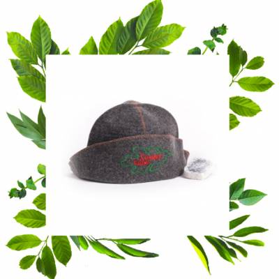 Шапка для сауны Банщик серый войлок остролист