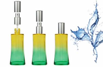 Флакон стеклянный для косметики 50 мл &quot;Градиент зелено-желтый&quot; с серебристым металлическим колпачком и распылителем