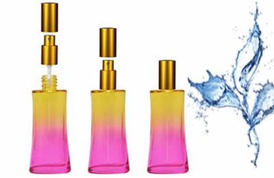 Флакон стеклянный для косметики 50 мл &quot;Градиент розово-желтый&quot; с золотистым металлическим колпачком и распылителем