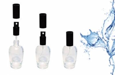 Флакон для косметики из стекла 30 мл "Веста черная" с металлическим распылителем и металической крышкой