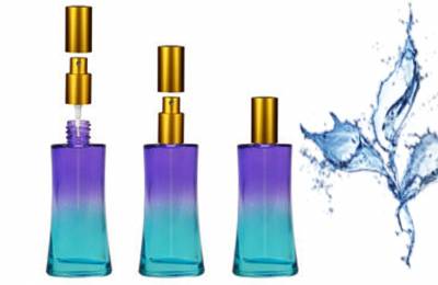 Флакон стеклянный для косметики 50 мл &quot;Градиент мятно-лавандовый&quot; с золотистым металлическим колпачком и распылителем