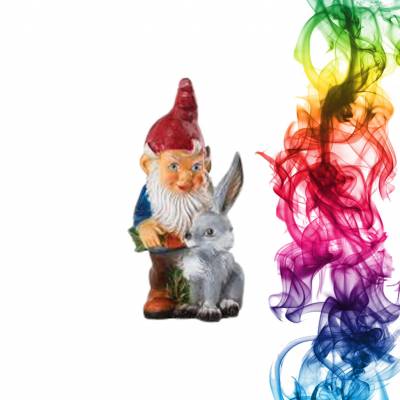 Садовая фигура купить Гном с зайцем высота 46 см апельсин