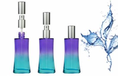 Флакон стеклянный для косметики 50 мл &quot;Градиент мятно-лавандовый&quot; с серебристым металлическим колпачком и распылителем