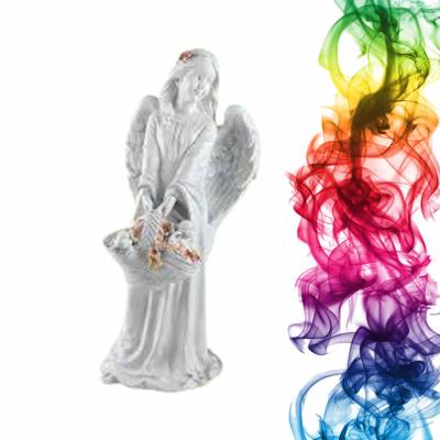 Садовая фигура купить Ангел на колонне высота 45 см мандарин