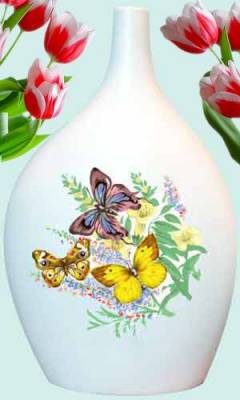 Ваза керамическая белая "Бабочки"