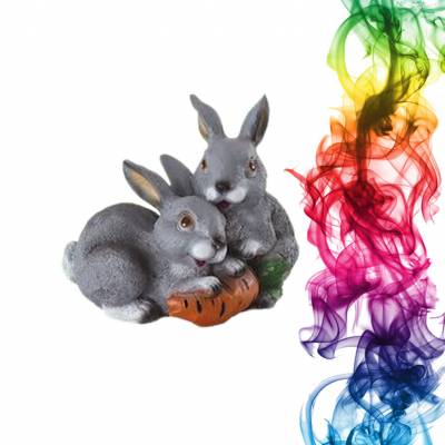 Садовая фигура купить Заяц с морковкой высота 21 см малина