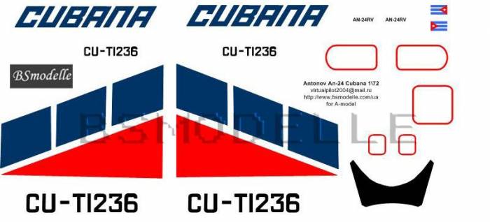 Купити Купити Деколь для авиамодели Ан-24 а.к. Cubana-1\72 в Україні в Україні