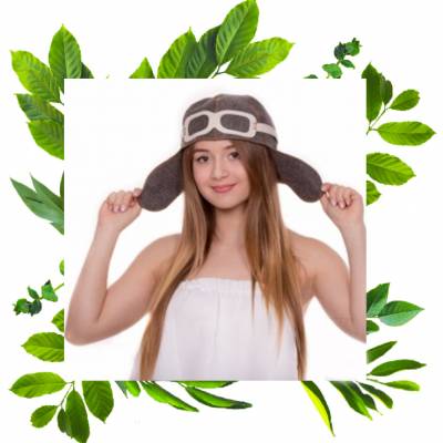 Шапка для сауны Летчик натуральный войлок  безвременник