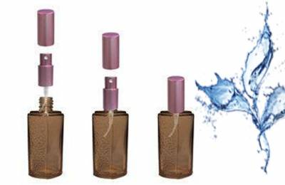 Стеклянная бутылочка 40 мл &quot;Рифлёная&quot; с металлическим распылителем и колпачком розового цвета