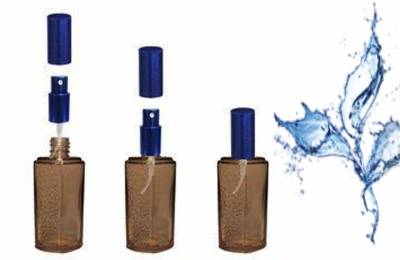 Стеклянная бутылочка 40 мл &quot;Рифлёная&quot; с металлическим распылителем и колпачком синего цвета