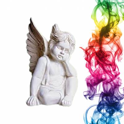 Садовая фигура купить Ангелок мечтающий высота 29 см гранат