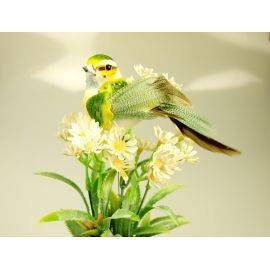 Птичка зеленая +оранжевая 15 см