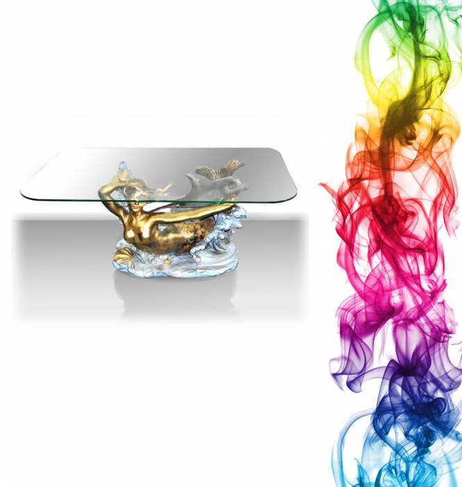 Журнальный столик купить Русалка высота 45 см стекло 100x65 см лимон