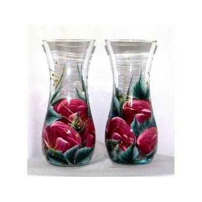 Художественная роспись розы на прозрачном стекле Альгьеди