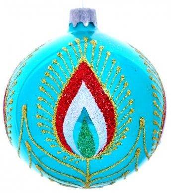 Жар птица на бирюзовом - Елочная игрушка - 80 мм