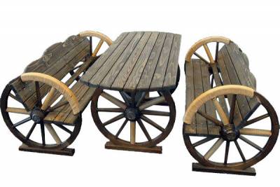 Лавки и стол декоративные садовые на колесах Фрейд