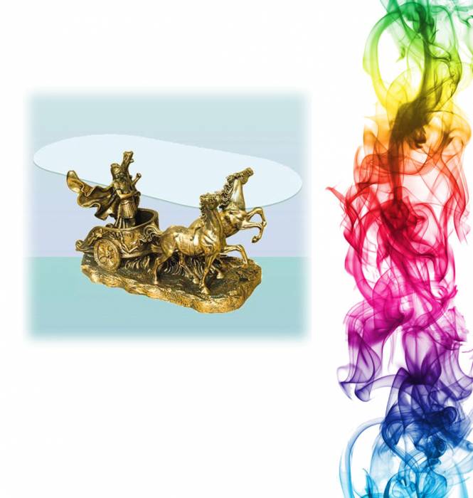 Журнальный столик купить Колесница высота 40 см стекло 100x65 см груша