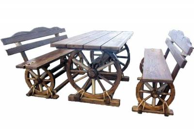 Стол с лавками деревянными на колесах Ашока