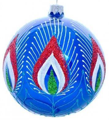 Жар птица на синем - Елочная игрушка - 80 мм