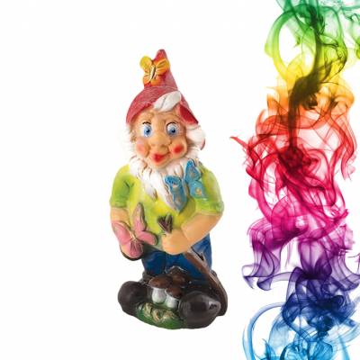 Садовая фигура купить Гном с бабочкой высота 38 см апельсин