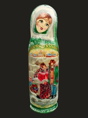Матрешка "Парочка" можно использовать как футляр для бутылки; ручная роспись 