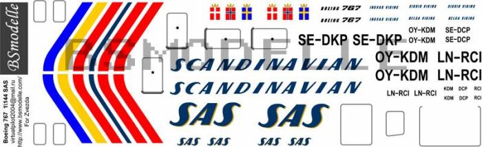 Деколь для авиамодели Б-767 а.к. SAS 1\144