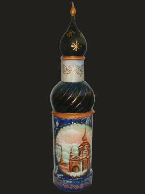 Матрешка &quot;Церковь&quot; можно использовать как футляр для бутылки; ручная роспись 