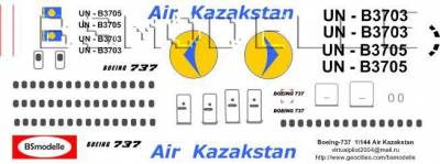 Деколь для авиамодели Б-737-200 Эйр Казахстан 1\144