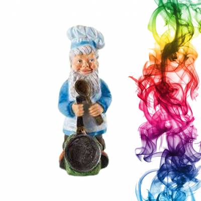 Садовая фигура купить Гном со сковородой высота 80 см малина