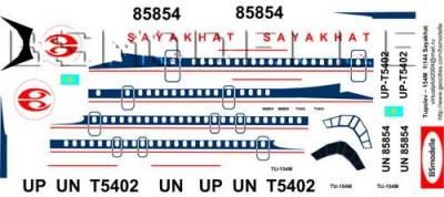 Деколь для авиамодели Ту-154М а.к. Саяхат 1\144