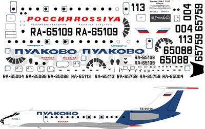 Деколь для авиамодели Ту-134 а.к. Пулково 1\144