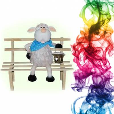 Садовая фигура купить Овечка на скамье высота 40 см мелисса