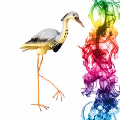 Садовая фигура купить Цапля на металлических ногах высота 49 см лайм