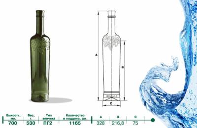 Бутылка стеклянная для спиртных напитков "Ветка" 0.7 л 