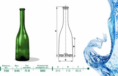 Бутылка стеклянная для спиртных напитков "Пунта" 0.7 л 
