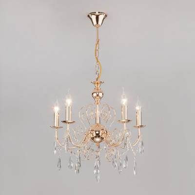 Купить Подвесная люстра с хрусталем Eurosvet Wispa 10094/5 золото/прозрачный хрусталь Strotskis Моцкин