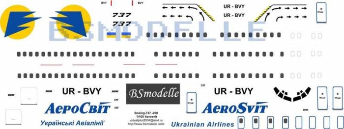 Купити Купити Деколь для авиамодели Б-737 а.к. Аэросвит 1\100 в Україні в Україні